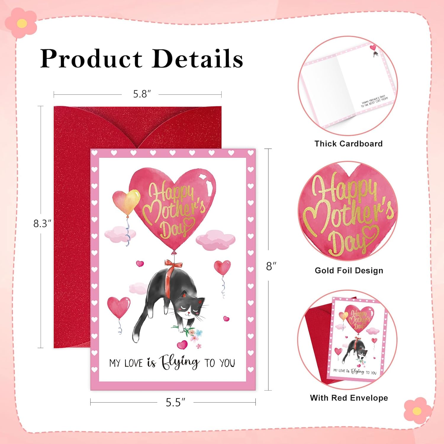 Mothers Day Card From Cat - 5.5"X8" Cat Mom Mothers Day Card Gift With Envelope Balloon Design Funny Gift For Mom From Son Daughter