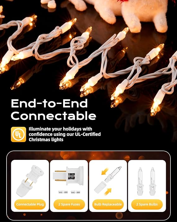 100 Count 20FT Clear Mini Christmas String Lights White Wire Indoor Holiday Decor