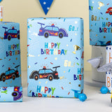 Blue Race Car Wrapping Paper Boys, Birthday Wrapping Paper Rolls With Colorful Happy Birthday Text Design For Kids Baby Shower Party - 17 In X 16.4 Ft(23.3 Sqft)