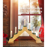 Christmas Swedish Candelabra, Electric Candles With 7 Flameless Taper Candles, Usb Powered Wooden Candle Bridge Light With Pine Needles, Decorative Xmas Candle Lights For Windows Wedding, Wood