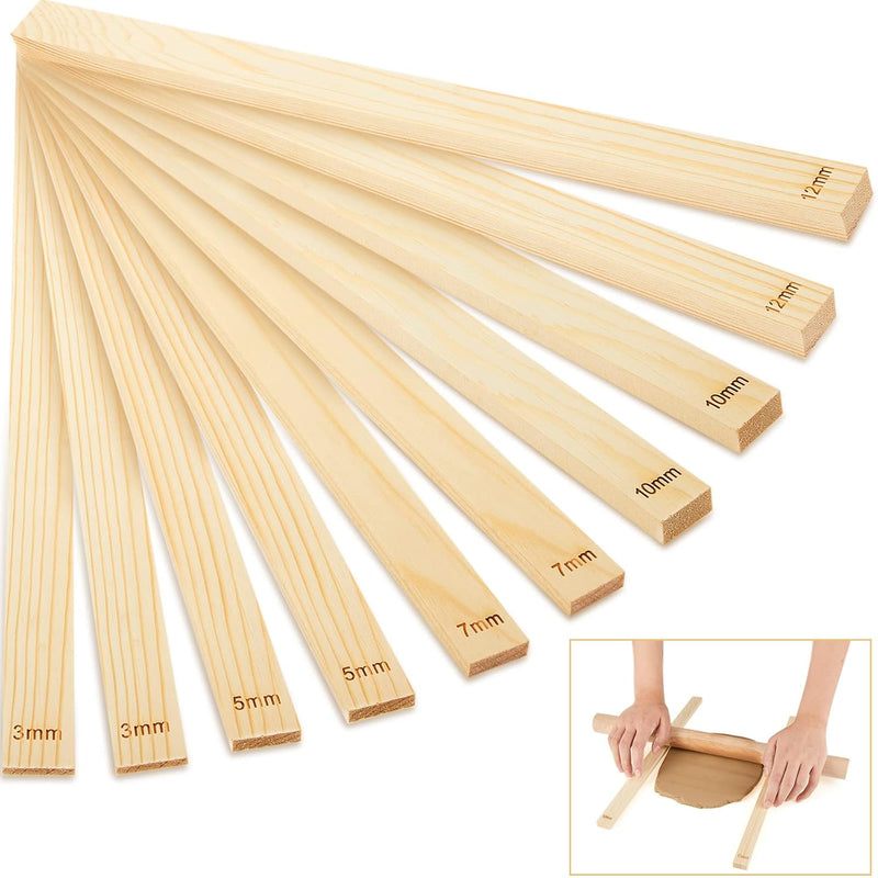 10 Pcs Pottery Teaching Rolling Mud Stick Guide 5 Size Wooden Rolling