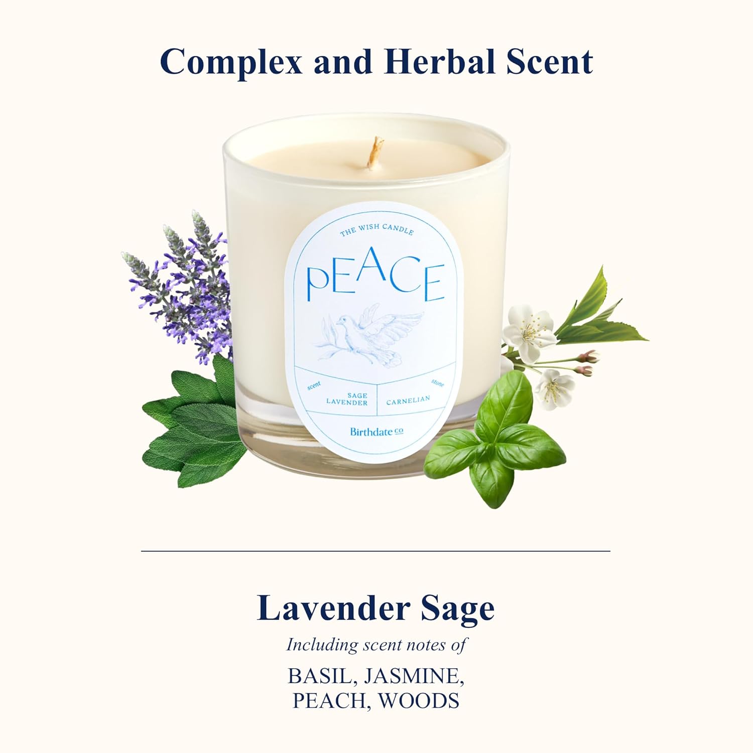 Wish Candle Peace By | Scented Candle W/Stone Crystal | All-Natural Soy & Coconut Wax Blend | Birthday Gift For Women & Men, Long Burn Time Of 45-55 Hours, Made In Usa | 8.5 Oz