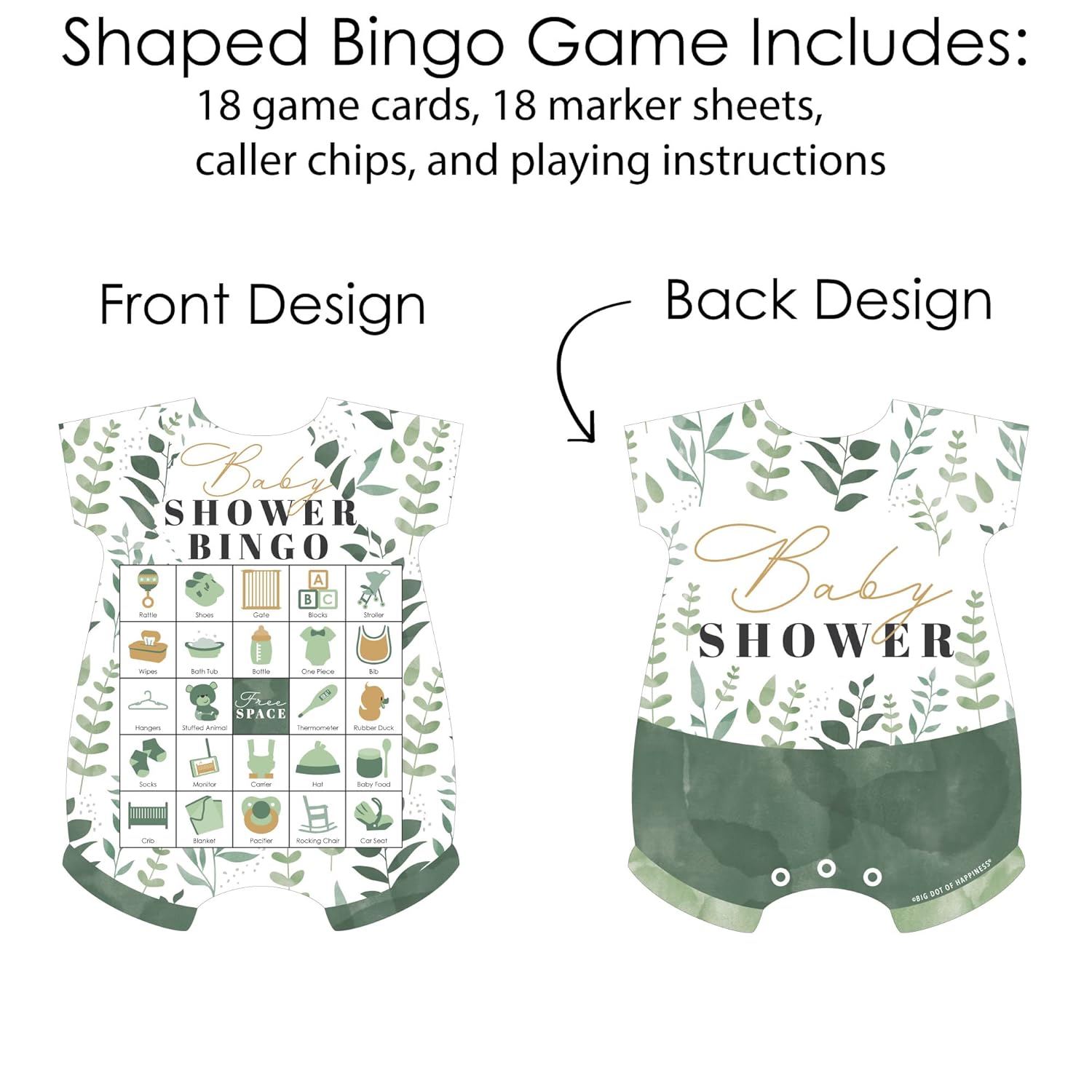 Big Dot of Happiness Boho Botanical Baby Shower Bingo Game - 18 Picture Bingo Cards with Markers, Baby Shower Party Supplies