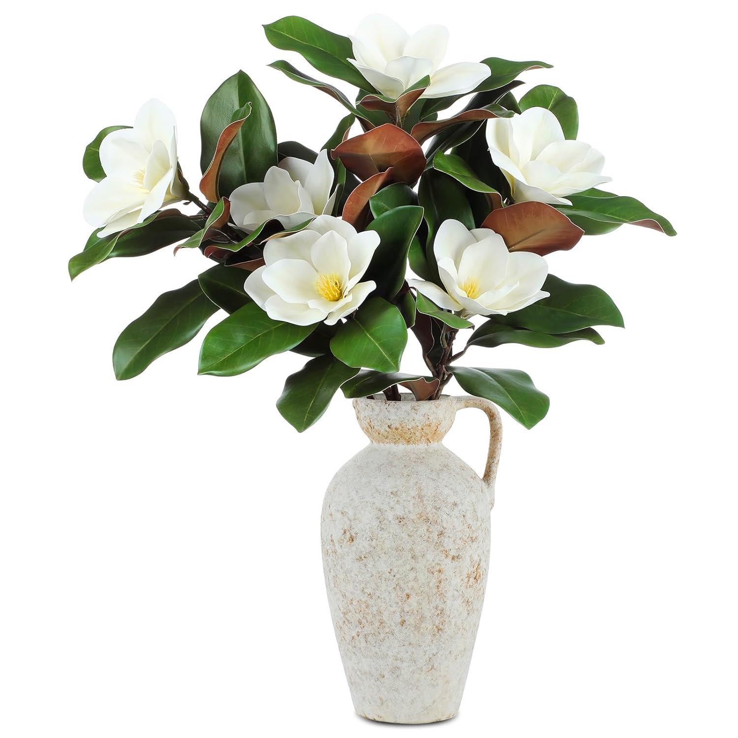 3 Pcs Artificial Magnolia Branches 25.6 Inches White Magnolia Leaves Stem Flowers Faux Greenery For Indoor Outdoor Home Bathroom Table Vase Farmhouse Wedding Decor