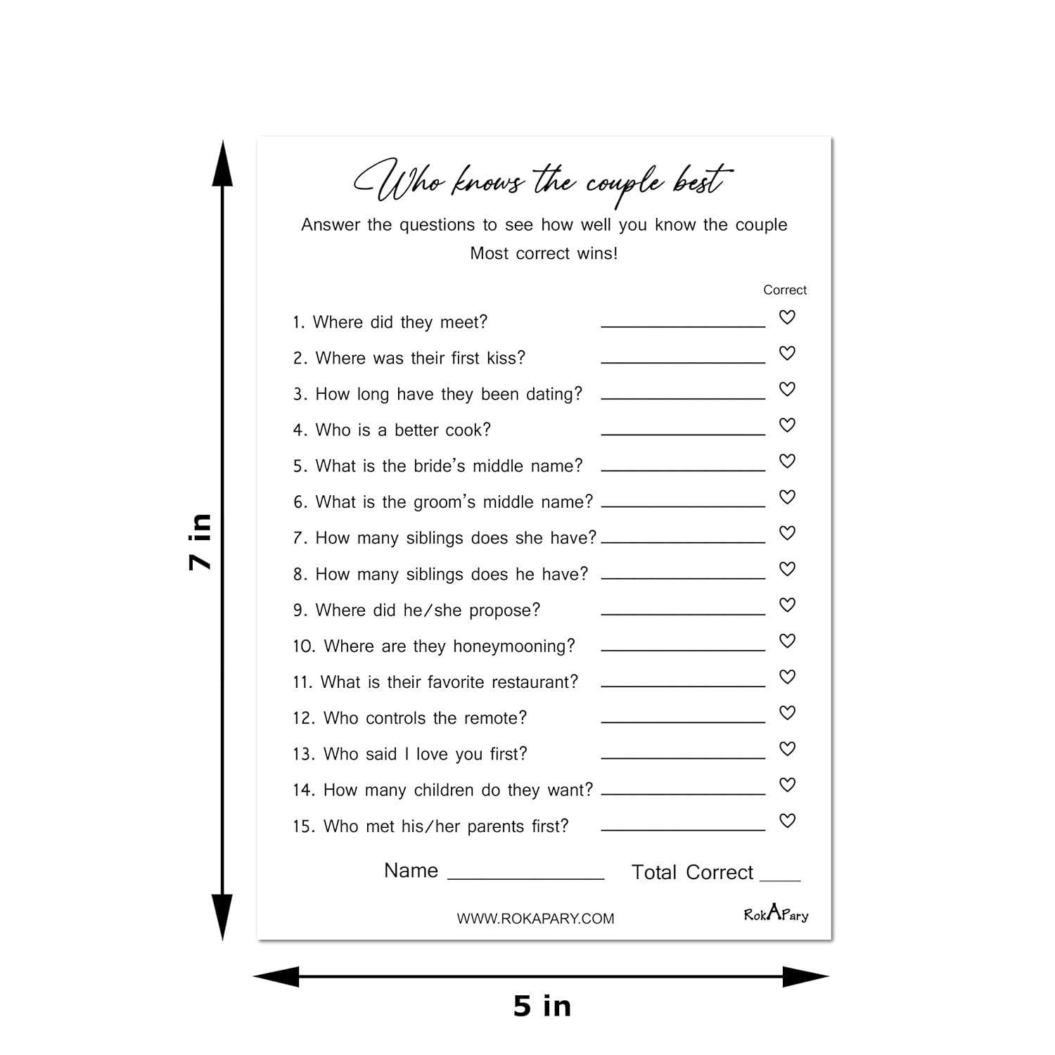 Modern Minimalist Who Knows The Couple Best, Wedding, Bridal Shower, Bachelorette Or Engagement Party Game, Couples Guessing Play Pack Of 50 Cards 5”X7” Made In Usa