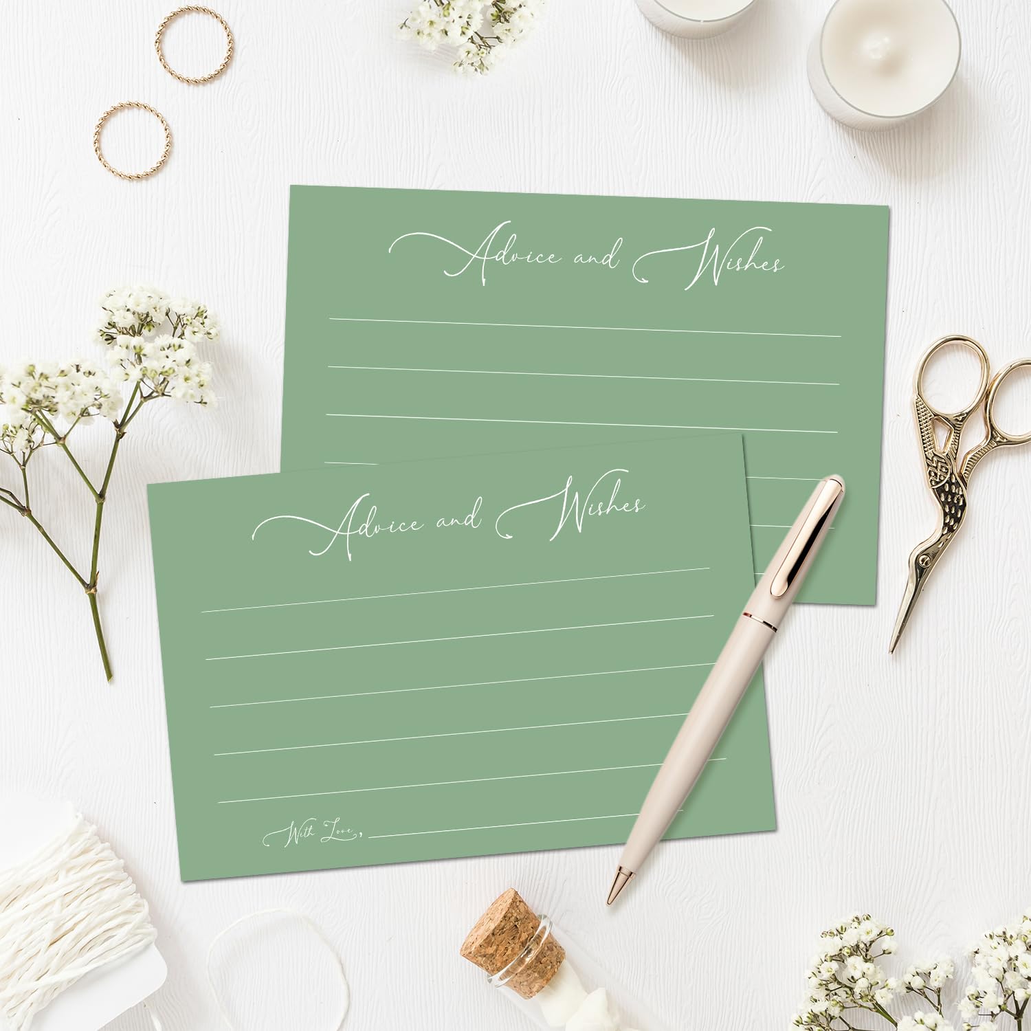 Advice And Wishes Cards For Wedding Shower Games, Advice And Wishes For The Mr And Mrs, Double-Sided 25 Cards (Green)