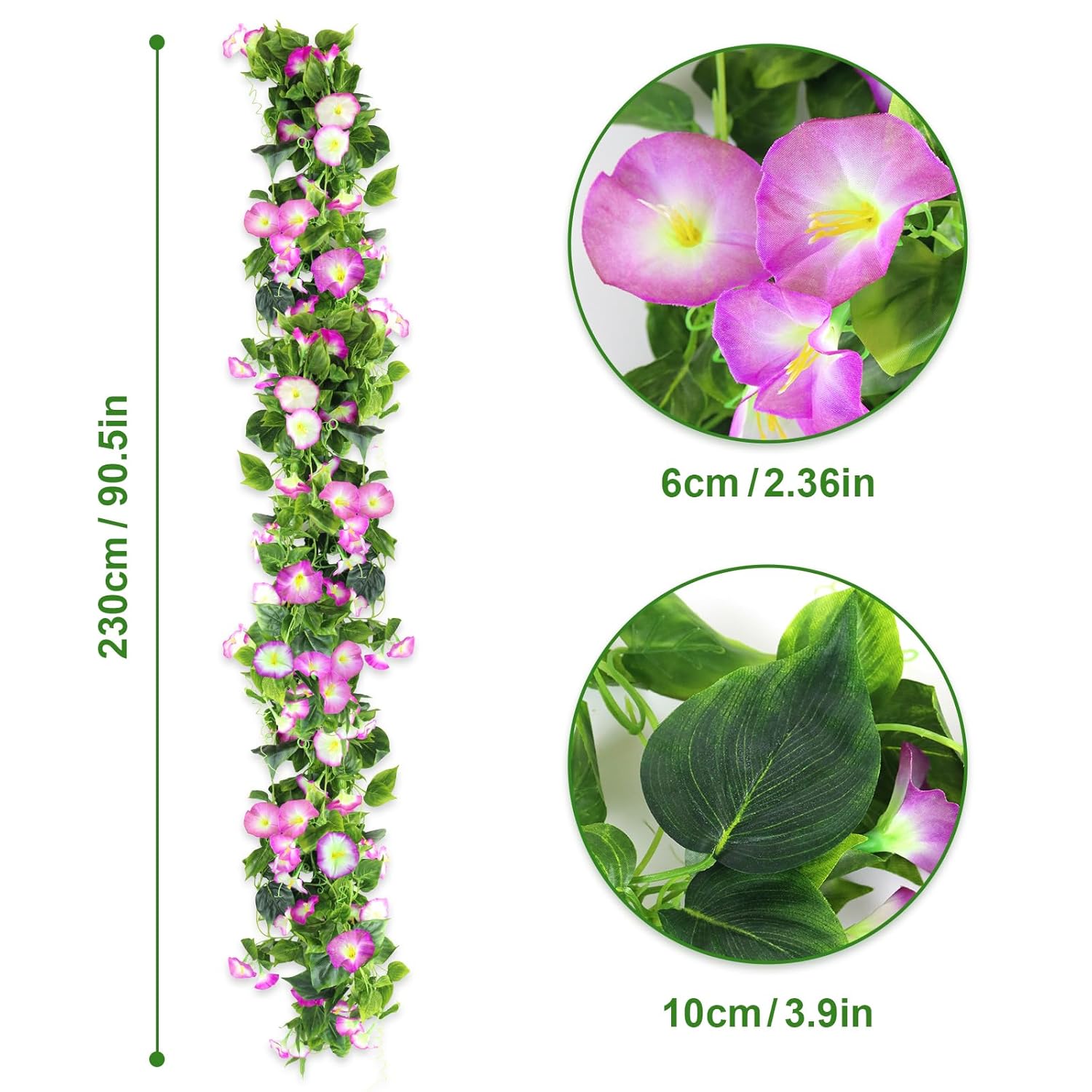 Artificial Morning Glory Flower Vines, 2Pcs 15Feet Hanging Plants Silk Garland Fake Green Plant Home Garden Wall Fence Indoor Outdoor Wedding Birthday Decor
