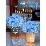 Hanukkah Mason Jars With Blue Flowers & 4 Led Candle Lights - Hanukkah Decorations For Table Centerpiece Home Living Room Bedroom Party Chanukah Gifts, 2 Sets