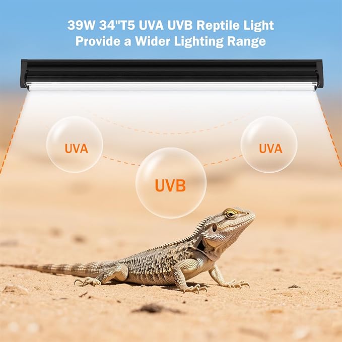 T5 10.0 UVB Reptile Light Fixture 39W 34 Inch UVA UVB Lamp Tube for Bearded Dragon Tortoise Gecko