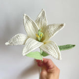 Spinus Lily Crochet Rose Bouquet, Handmade Artificial Gift For Girl Friend, Home Decor, Knitted Forever Flower (1 Stem White Lily)