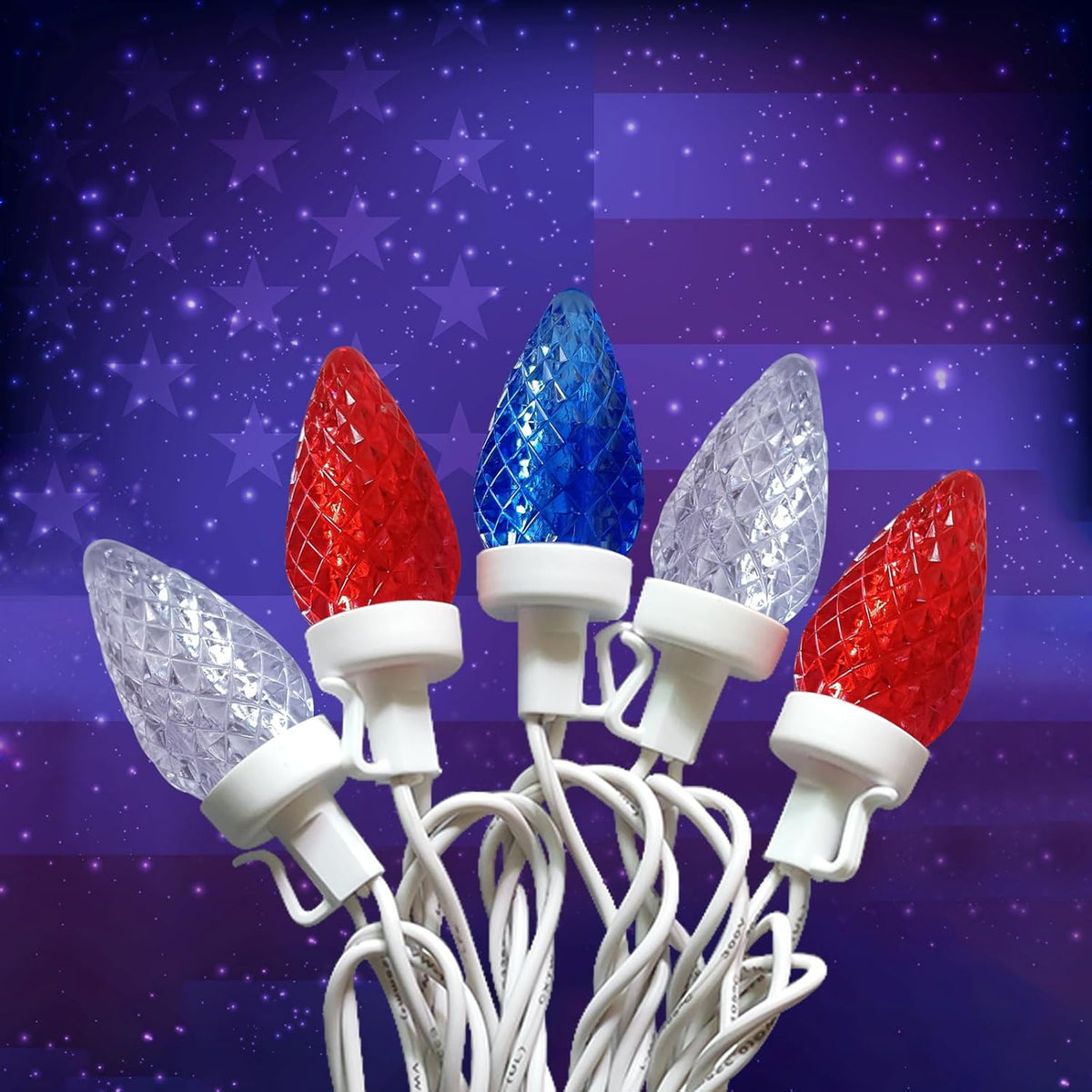 Red White And Blue Lights 25Ft C7 Led Patriotic String Light 25 Led Bulb 4Th Of July Lights, Plug In Christmas Light For