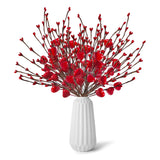 12Pcs Valentines Day Decorations Flowers Artificial Berry Floral,Red Valentine Heart Shaped Branches Gifts For Home,Valentines Party Decor,Wedding,New Year Decor