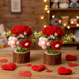 2 Pcs Valentine'S Day Decorations Artificial Potted Flower For Valentines Table Decor Handmade Crochet Rose Bouquet Knitted Creative Potted Plant Thank You Gifts For Valentine'S Day