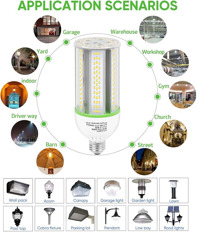 40W LED Corn Light Bulb 400W Equivalent 5600 Lumens 5000K Daylight E26 E39 Base