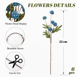 Dusty Blue Flowers, Faux Silk Mini Chrysanthemum Stems, 6Pcs Fake Mums Artificial Flowers For Diy Wedding Centerpieces Arrangements And Floral Crafts