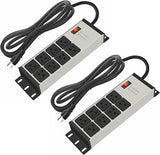 Heavy Duty Metal Surge Protector Power Strip 8 Outlets 12AWG 6FT Extension Cord 2 Pack Grey