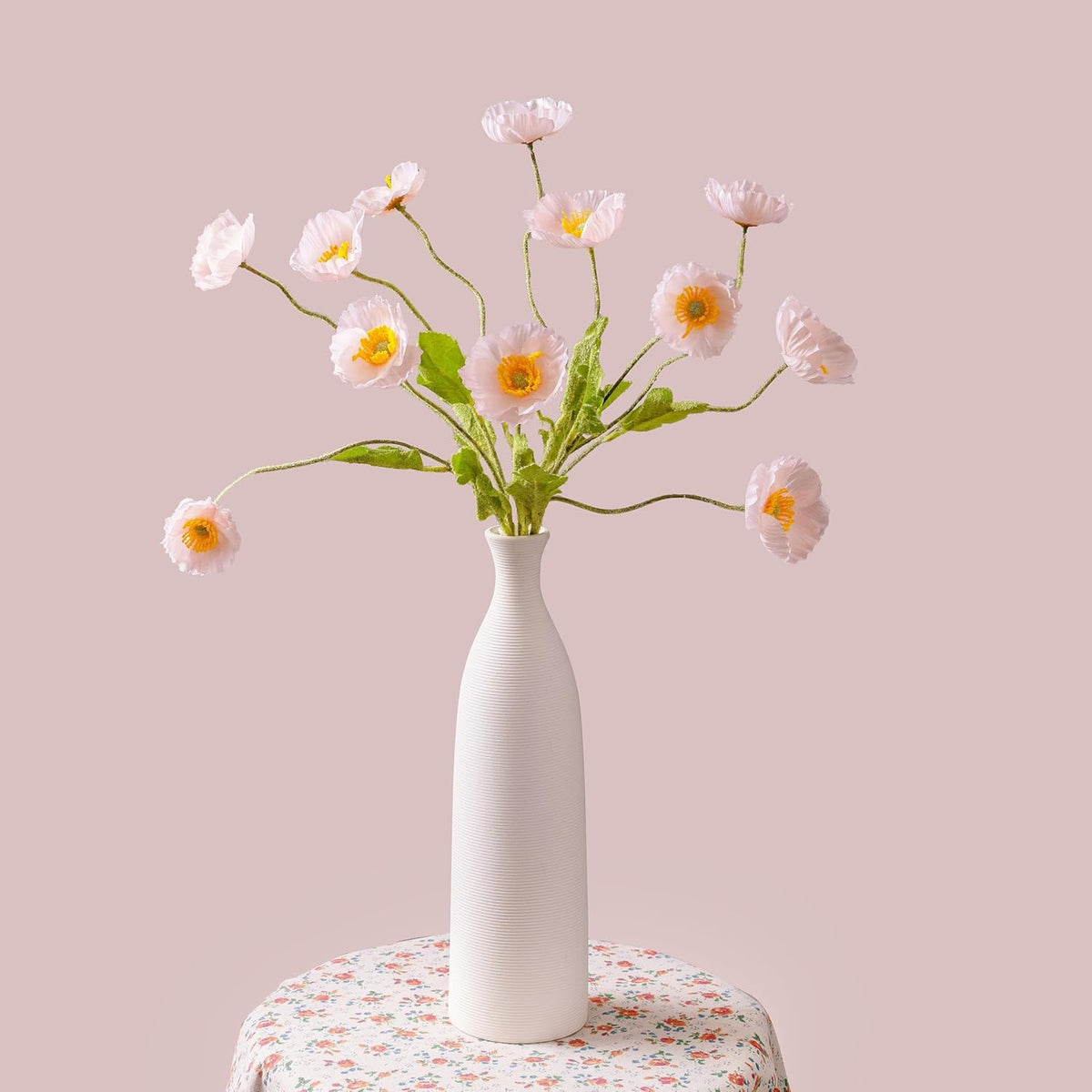 Artificial Flowers In Vase Silk Poppy Flowers For Decoration Realistic Bouquet- Faux Flowers With Vase - Pink Poppy Flowers Home Decor Table Centerpieces Decoration Office Wedding