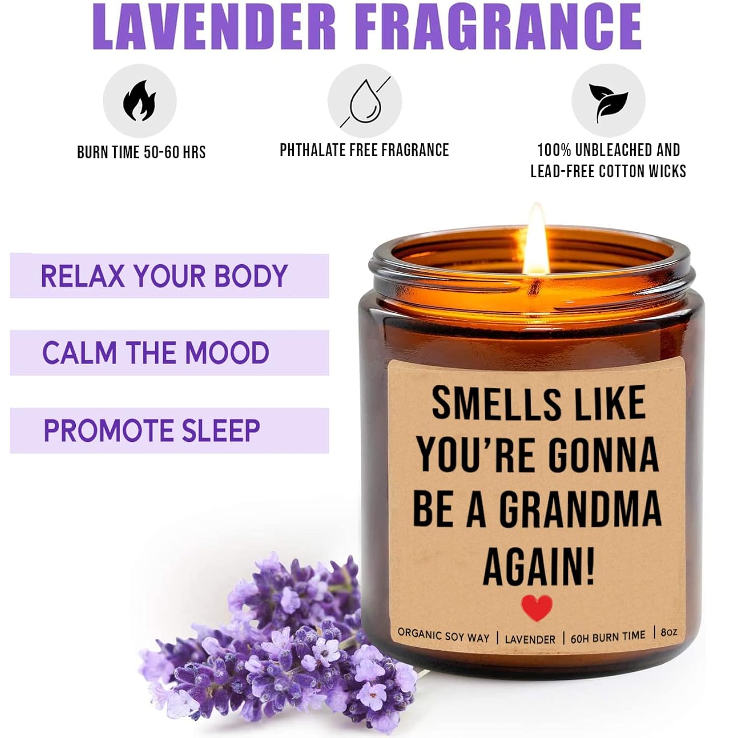 Smells Like You'Re Gonna Be A Grandma Again Candle - Pregnancy Announcement - Baby Shower - Lavender Scented - Soy Wax - 8Oz