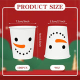 100Pcs Christmas Snowman Party Cups Xmas Disposable Paper Cups Festive Winter Smiling Snowman Face 9 Oz Drinking Cups For Beverage Hot Cold Drinks Holiday Merry Christmas Table Party Supplies