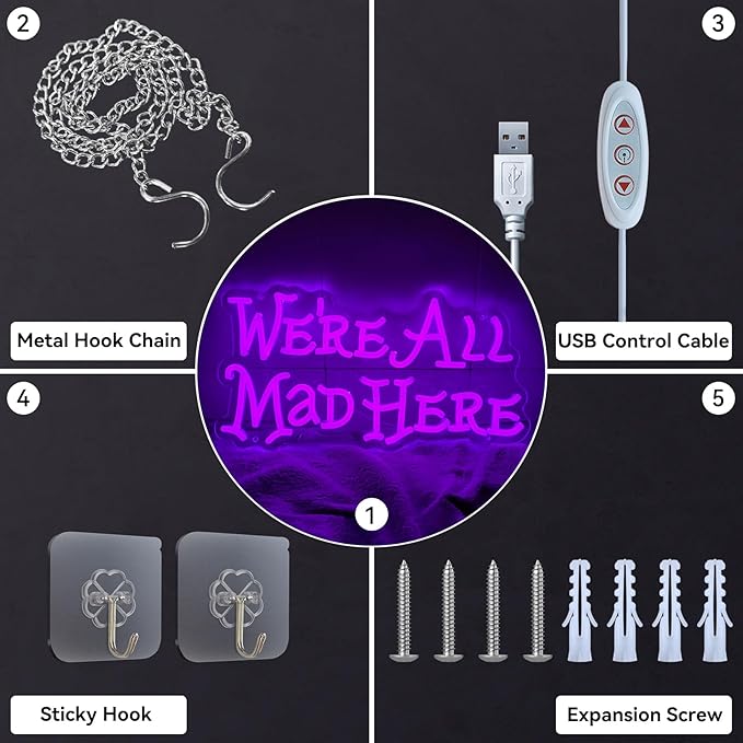 Alice in Wonderland Neon Sign Mad Hatter Tea Party LED Wall Light Dimmable USB Decor for Bedroom Bar
