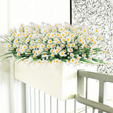 8 Bundles Artificial Daisies Flowers Outdoor Uv Resistant Fake Foliage Greenery Faux Plants Shrubs Plastic Bushes For Window Box Hanging Planter Farmhouse Indoor Outside Decor(White)