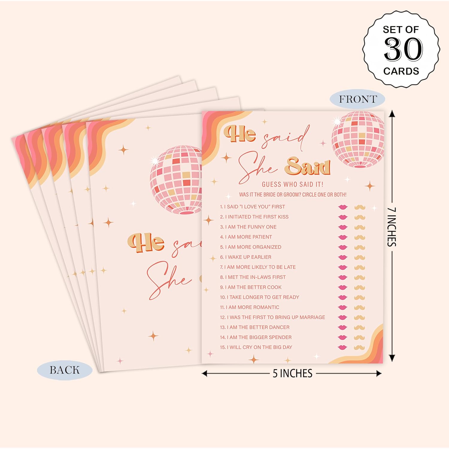 Disco Ball He Said She Said Game For 30 Guests With Game Cards, The Last Disco Bridal Shower Game, Boho Bridal Shower Decorations, Wedding Shower Or Bachelorette Party Supplies - 04