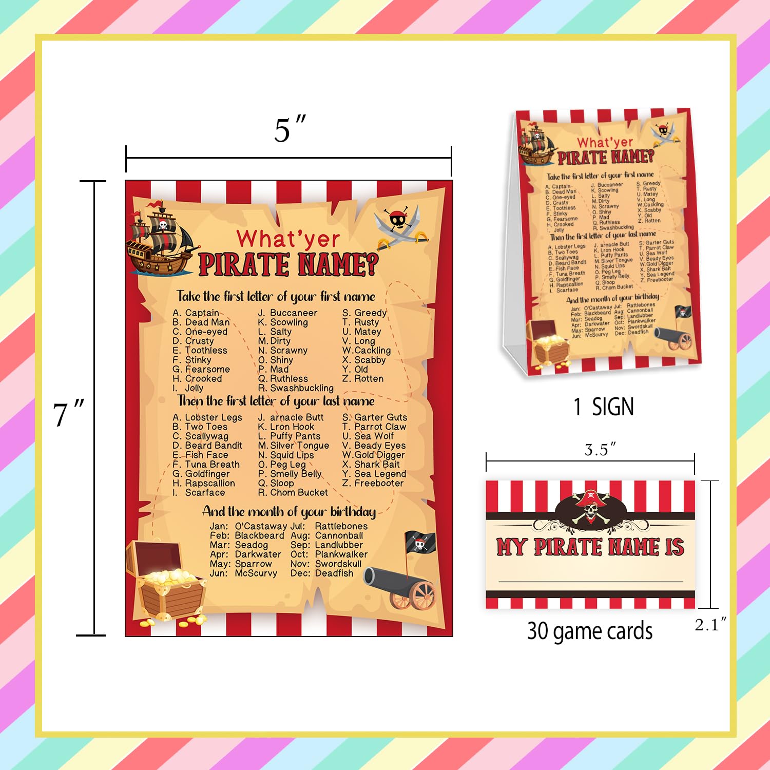 What'S Your Pirate Name For Baby Shower Game, Birthday Party Decoration, Pack 1 Sign And 30 Name Stickers, Baby Shower Games, Gender Neutral Party Supplies(Mzg14)