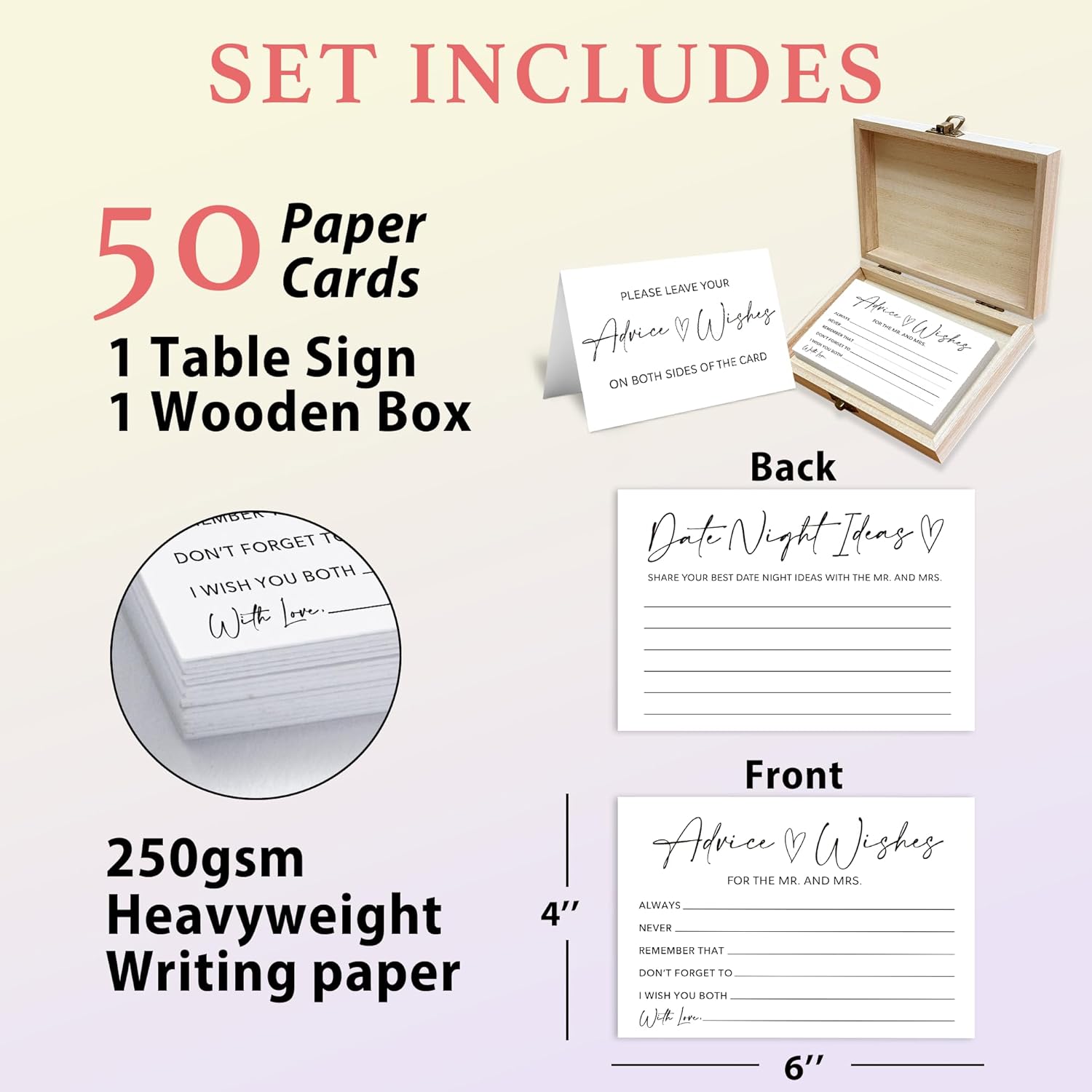 Minimalism Advice And Wishes For The Mr And Mrs - 50 Packs Wedding Advice Cards Bridal Shower Game Cards With Box Reception Guest Book For Bride Groom Newlywed Engagement Party Decoration -A01