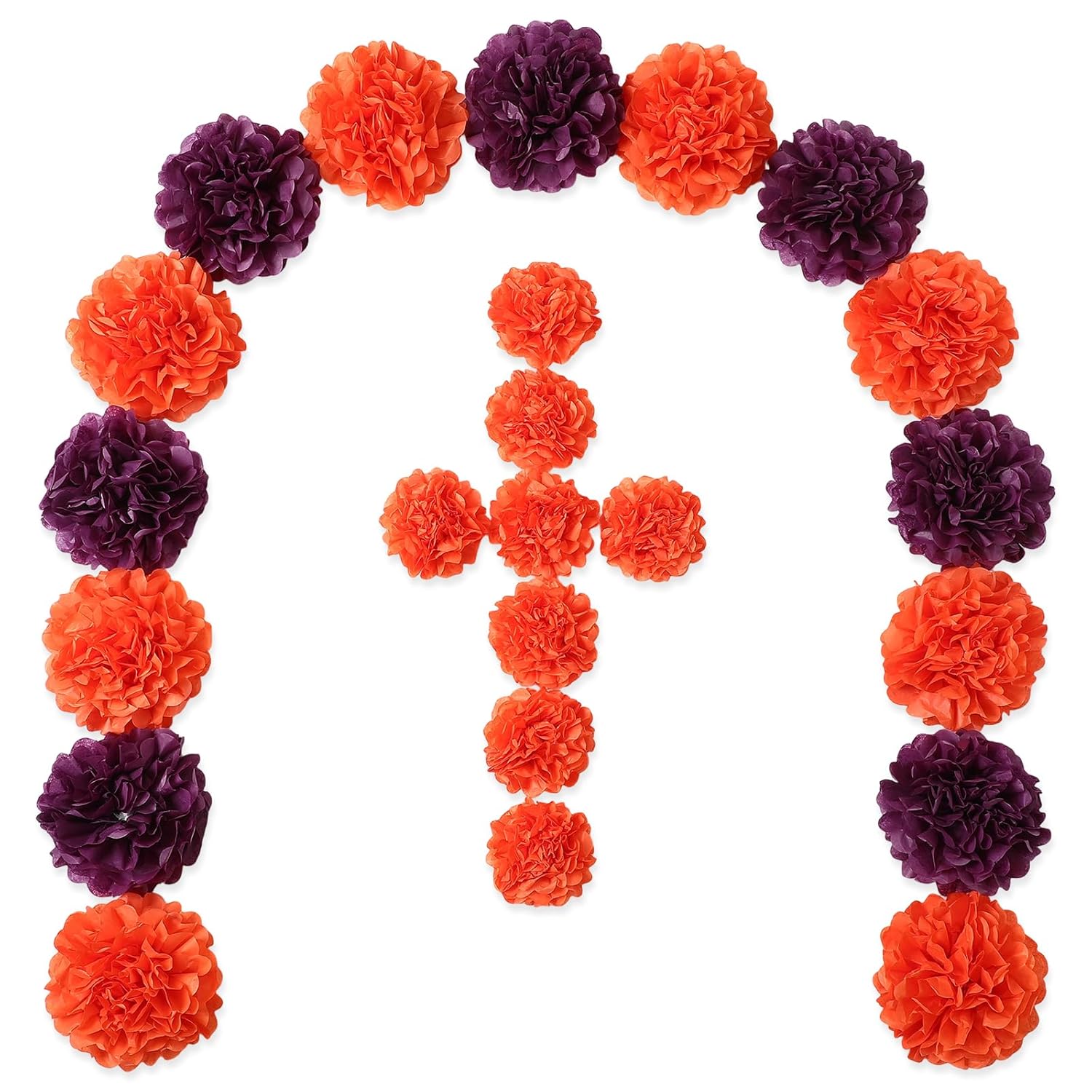 24 Pcs Day Of The Dead Decorations Dia De Los Muertos Altar Decor Artificial Marigold Flower Mexican Party Ofrenda Decorations For Diwali Halloween Decor (Purple Orange)