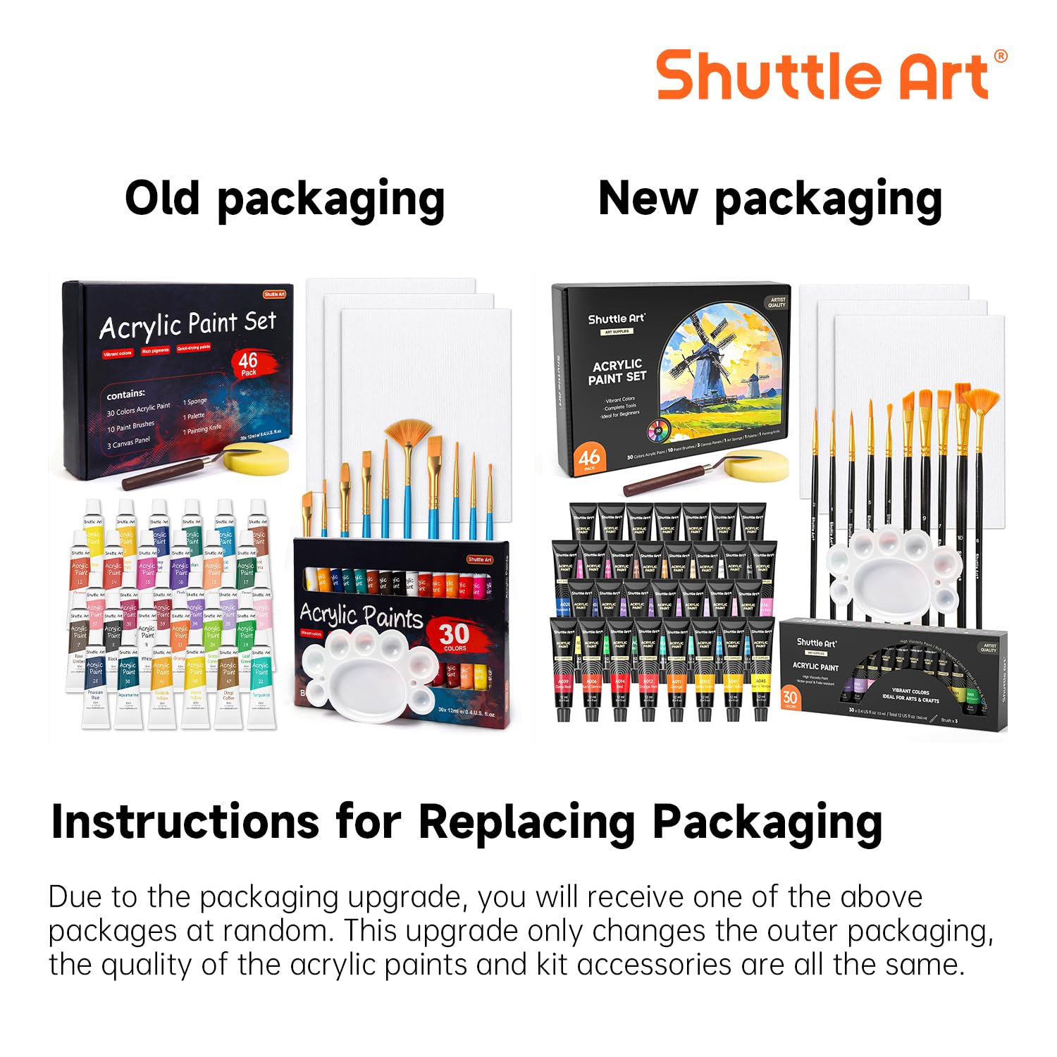 46 Pack Acrylic Paint Set, 30 Colors Acrylic Paint With 10 Brushes 3 Canvas 1 Knife Palette Sponge, Complete Painting Set For Kids, Adults, Beginners, Painting Wood, Ceramic