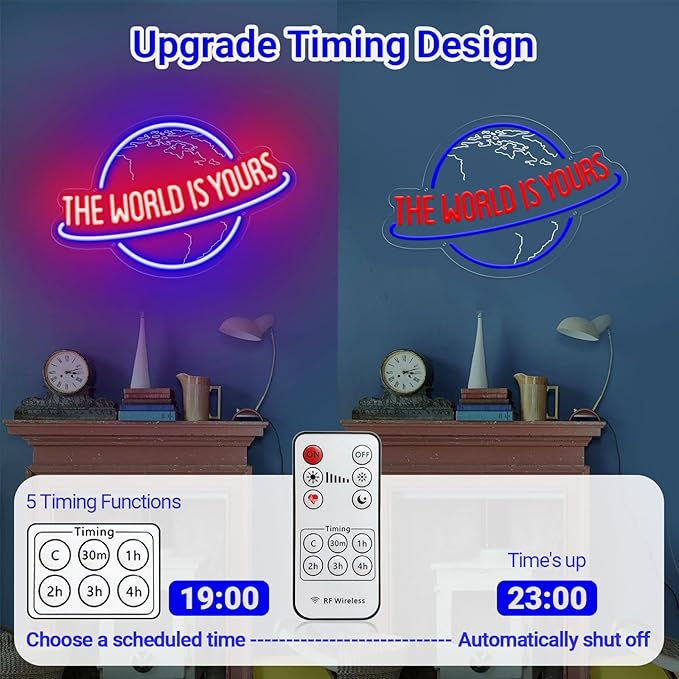 The World Is Yours Neon Sign Dimmable Planet LED Wall Light USB Powered for Man Cave Bar Game Room Decor