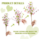 18 Inch 6 Pcs Valentine Pink Heart Berry Green Leaf Branch Vase Decor, For Indoor Table Centerpieces Cabinet Valentine Wedding Anniversary Candlelight Dinner Decor