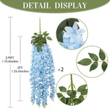 2Pcs Artificial Blue Hanging Wisteria Flowers, 2.95Ft Wisteria Garland With 5 Branches Realistic Silk Hanging Flowers For Decoration, Wedding Arch, Party Backdrop, And Home Wall Decor