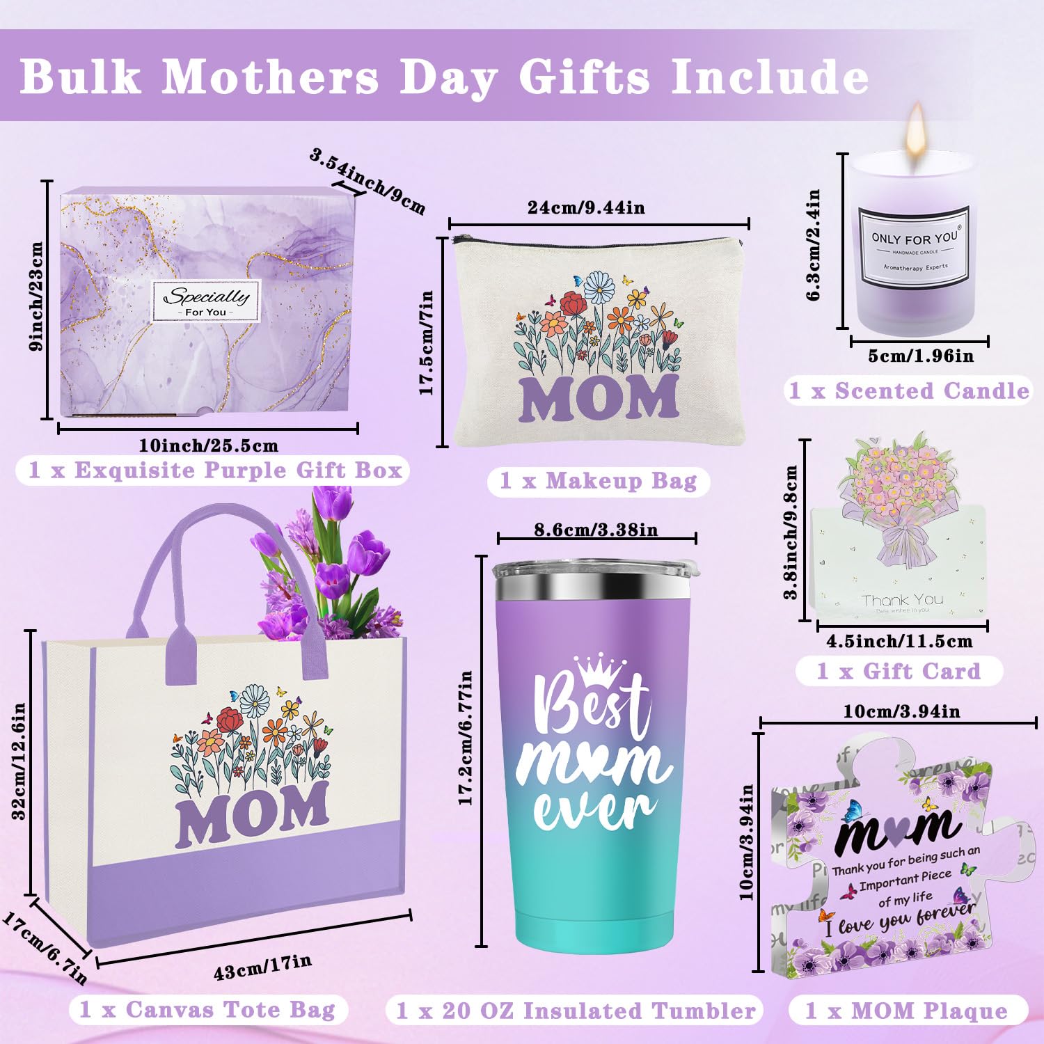 Christmas Birthday Gifts For Mom, Mother'S Day Gifts From Daughter With 20 Oz Insulated Tumbler, Canvas Tote Bag, Makeup Bag, Scented Candle, Christmas Gifts Basket For Woman, Mothers Birthday Gifts