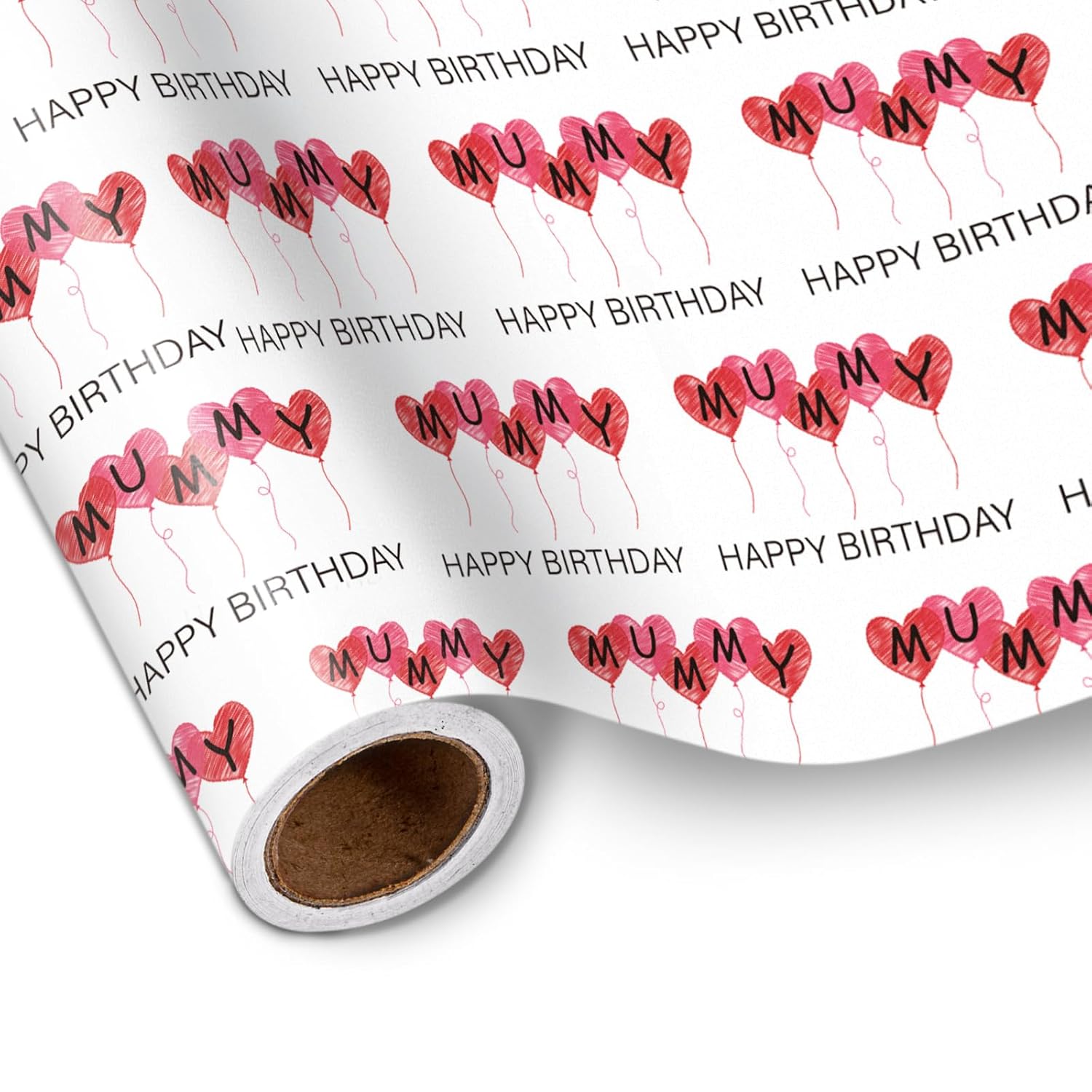 Mom'S Birthday Wrapping Paper Roll, Festive Balloon Hearts Happy Birthday Wrapping Paper For Mum Gift Wrap For Mom'S Birthday, Mother'S Day?For Women, Female, Mini Roll, 17 Inches X 16.4 Feet