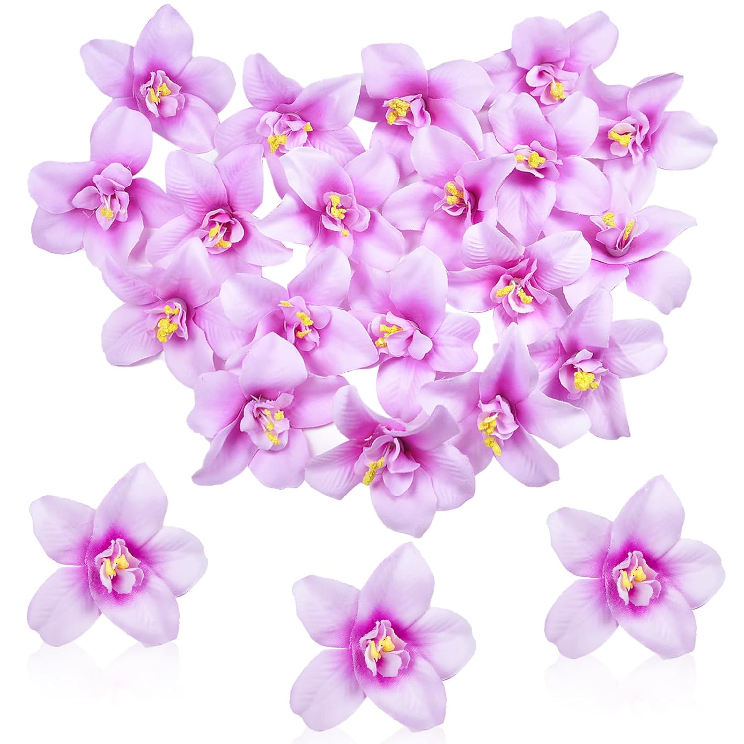 50Pcs Light Purple Artificial Orchid Flower Heads Silk Fake Flower Heads, 2.36 Inch Faux Tropical Orchid Bloom Heads For Flower Arrangement Centerpiece Home Indoor Decor
