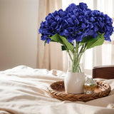6 Pcs Blue Hydrangea Artificial Flowers Bouquets, Silk Hydrangea Heads With Thick Stems, Faux Hydrangeas Bulk Home Wedding Party Table Decoration
