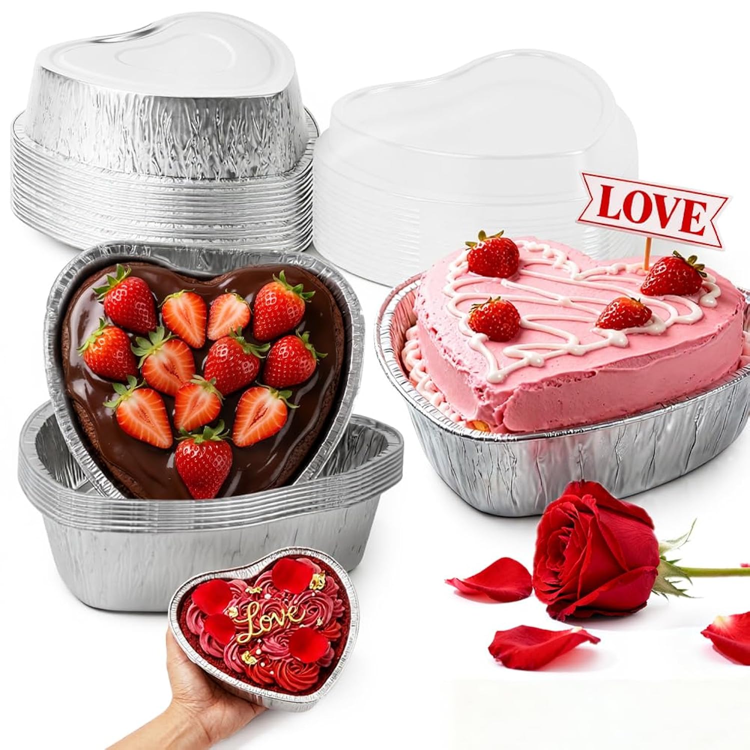 6Pcs Valentine‘S Day Cake Pan With Lids Heart Shaped Pans 27Oz Large Baking Cups Dessert Box Food Containers Aluminum Foil Cake Pans Packing Takeaway Boxes For Valentines Day Wedding Party