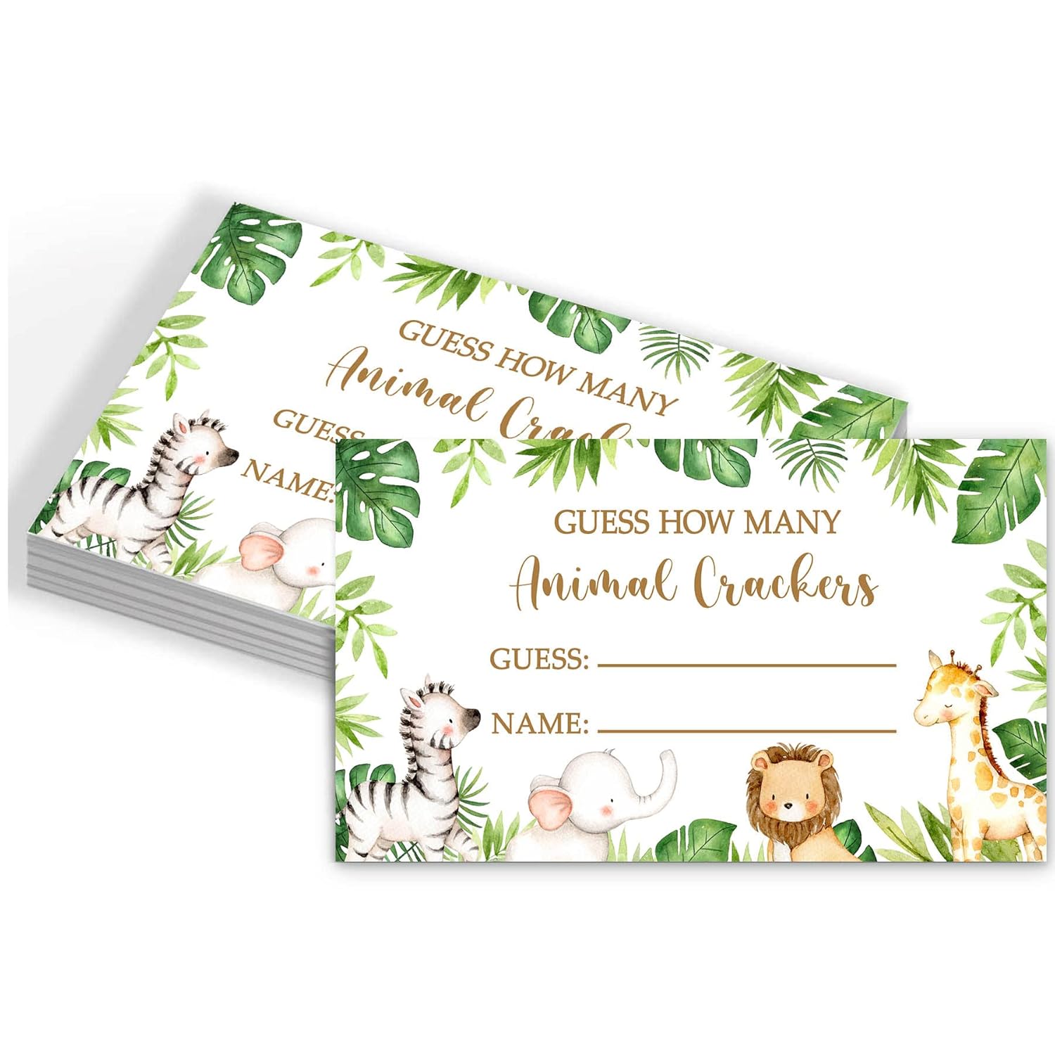 Safari Jungle Guessing Game Cards, How Many Animal Crackers Guessing, 50 Cards And Matching Sign, Safari Animal Baby Shower