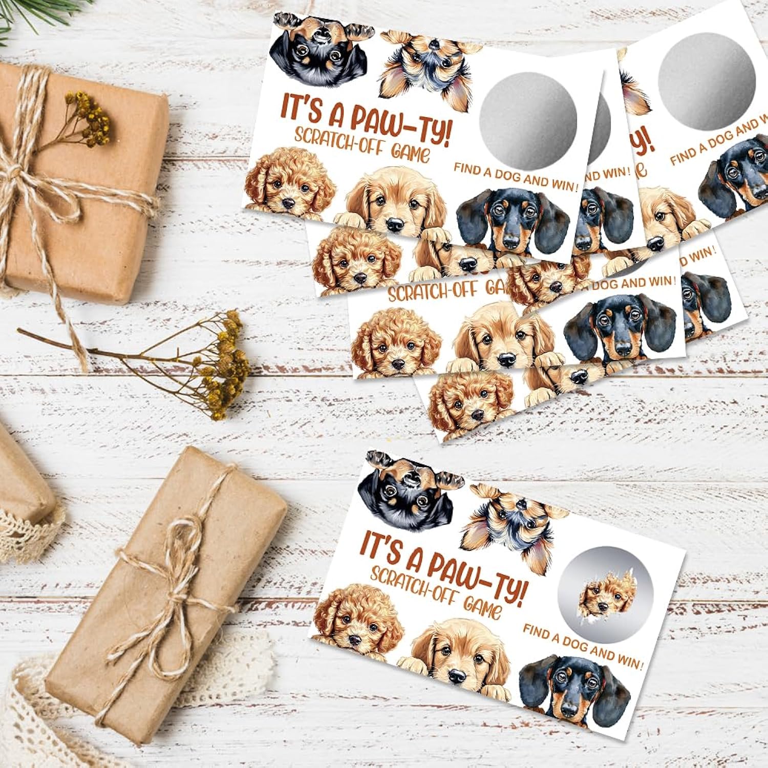 50 Pcs It'S A Pa Theme Scratch Off Game Cards, Dog Themed Party Game Scratch Cards, Dog Birthday Party Raffle Tickets For Dog Lovers, Lottery Group Reveal Games Activity Supplies