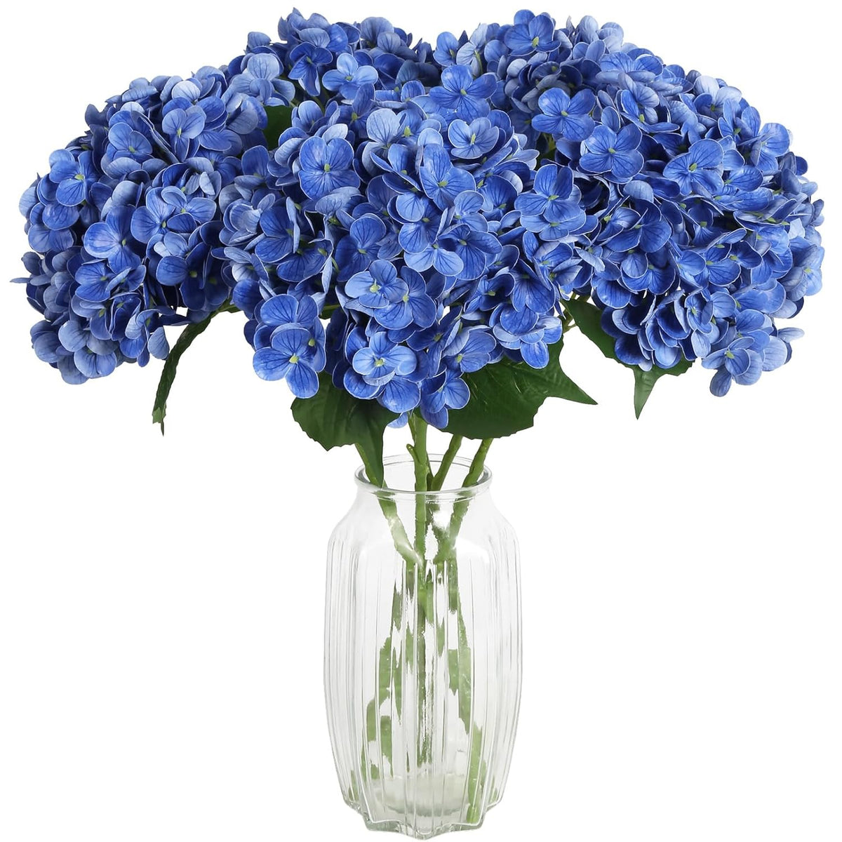 4Pcs Real Touch Blue Hydrangea Artificial Flowers 21'' Large Latex Fake Hydrangea Flowers Faux Hydrangea With Stem For Wedding Home Table Centerpieces Indoor Baby Shower Decorations (Royal Blue)