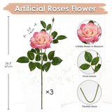 3Pcs Light Pink Roses Artificial Flowers Bouquets 26.3" Fake Flower Arrangements Silk Flowers Rose With Long Stem Floral Branch Faux Roses Flowers For Diy Table Centerpieces Home Decor