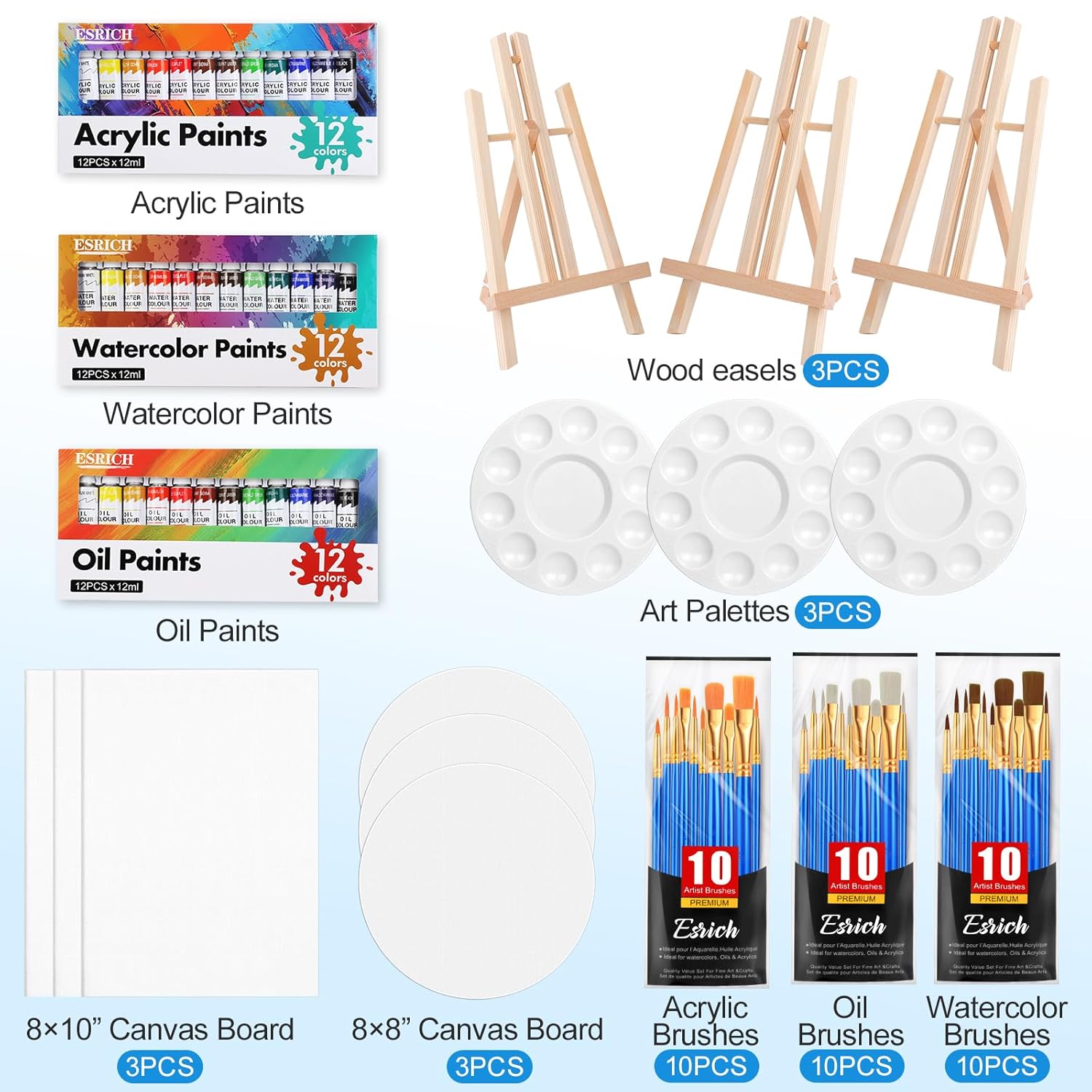 78Pack Acrylic Paint Set, Painting Kits For Adults, Paints Kit With3 Pack Of 12 Colors Paint 3 Sets Of Wooden Easels, Canvas, Brushes, Palette, Art Paint Supplies Kit For Adults Beginner