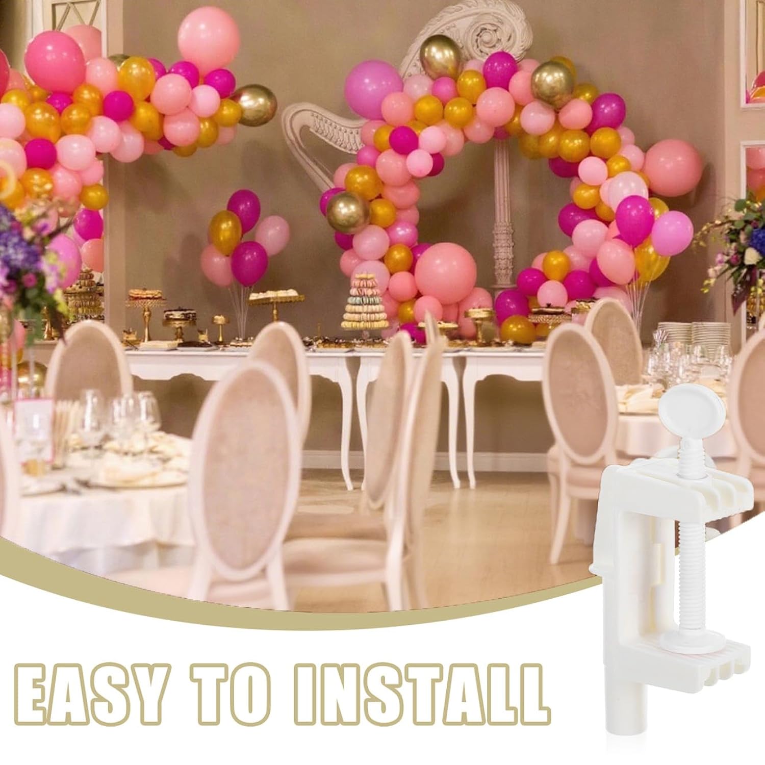 2Pcs Suite Party Table Clip Christmas Plastic Small Party Supplies Desk Clamp Base Dining Table Wreath Christmas Balloon Arch, Detachable Balloon Arch Holder With Adjustable Support, White