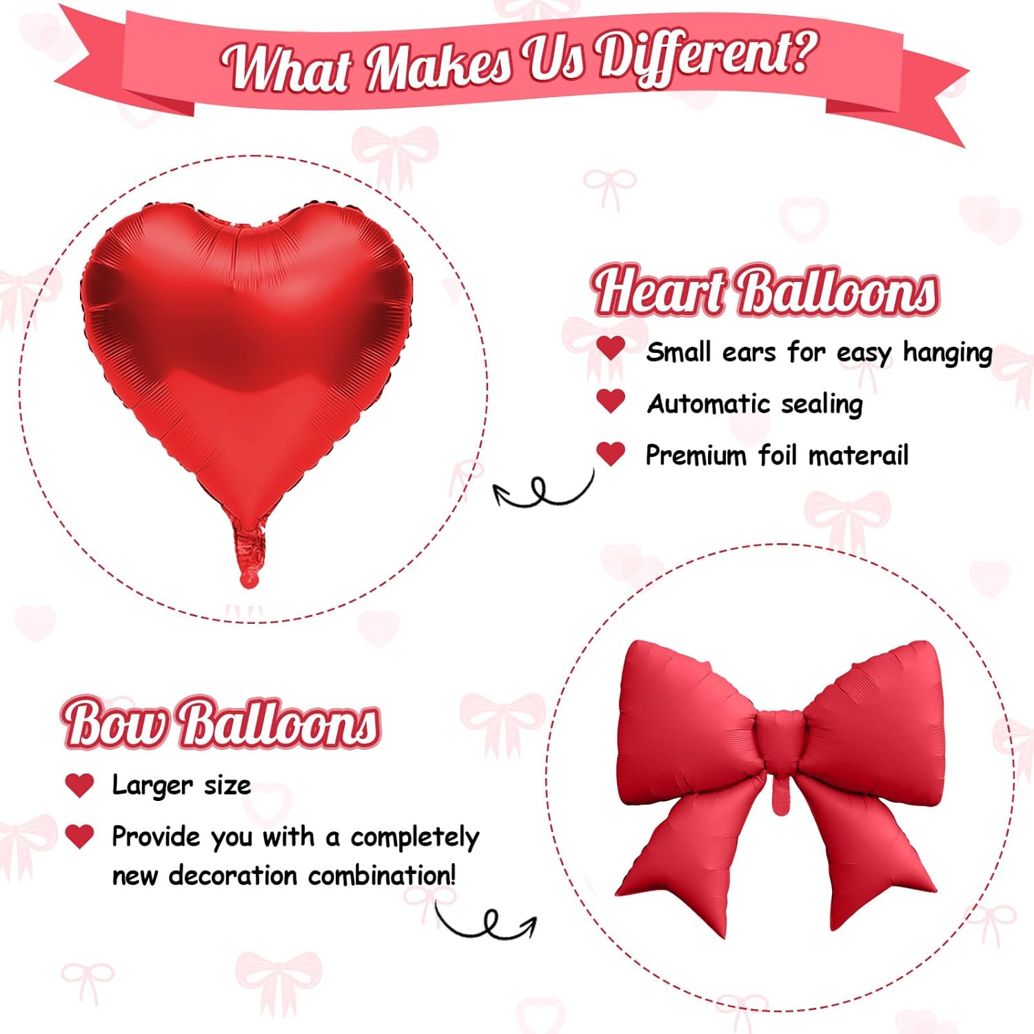 Red Heart Balloons, Foil Bow Balloons, 10Pcs 18 Inch Heart Shaped Balloon And 38 Inch Helium Red Bow Foil Balloon For Birthday Valentines Engagement Baby Shower Bridal Wedding Anniversary Decor