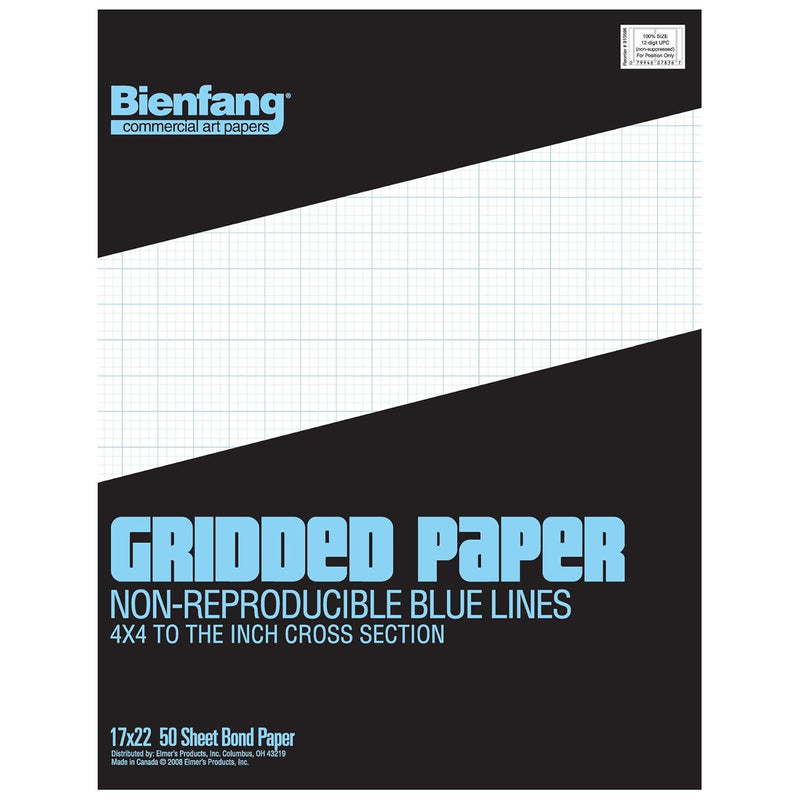 Designer Grid Paper Pad, 4X4 Cross Section, 17 X 22 Inches, 50 Sheets