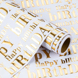 3D Kraft Birthday Wrapping Paper Roll - Mini Roll - 17 Inch X 16.5 Feet - Gold And White Happy Birthday Lettering Design With Embossed Perfect For Holiday, Party Celebration