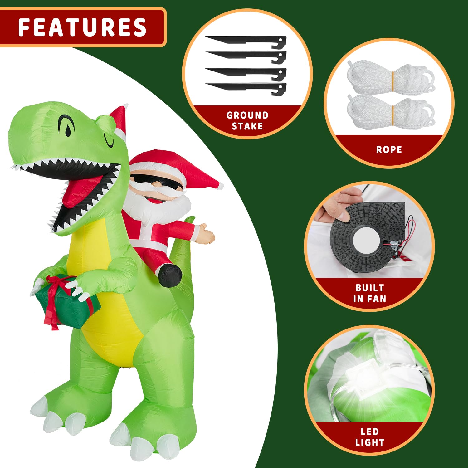 8Ft Christmas Inflatables Santa Claus Riding Dinosaur Decorations Outdoor,Christmas Blow Up Santa Claus Yard Decorations
