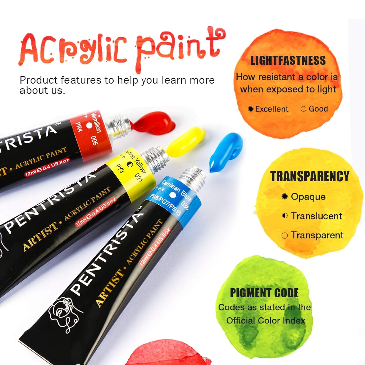 Professional Acrylic Paint Sets, 48 Colors 12Ml/0.41 Fl.Oz Art Paint Tubes With 3Pcs Brush + Palette,Heavy Body Acrylic Paints For Artists Adults,Beginners On Canvas Rocks Wood Fabric Craft