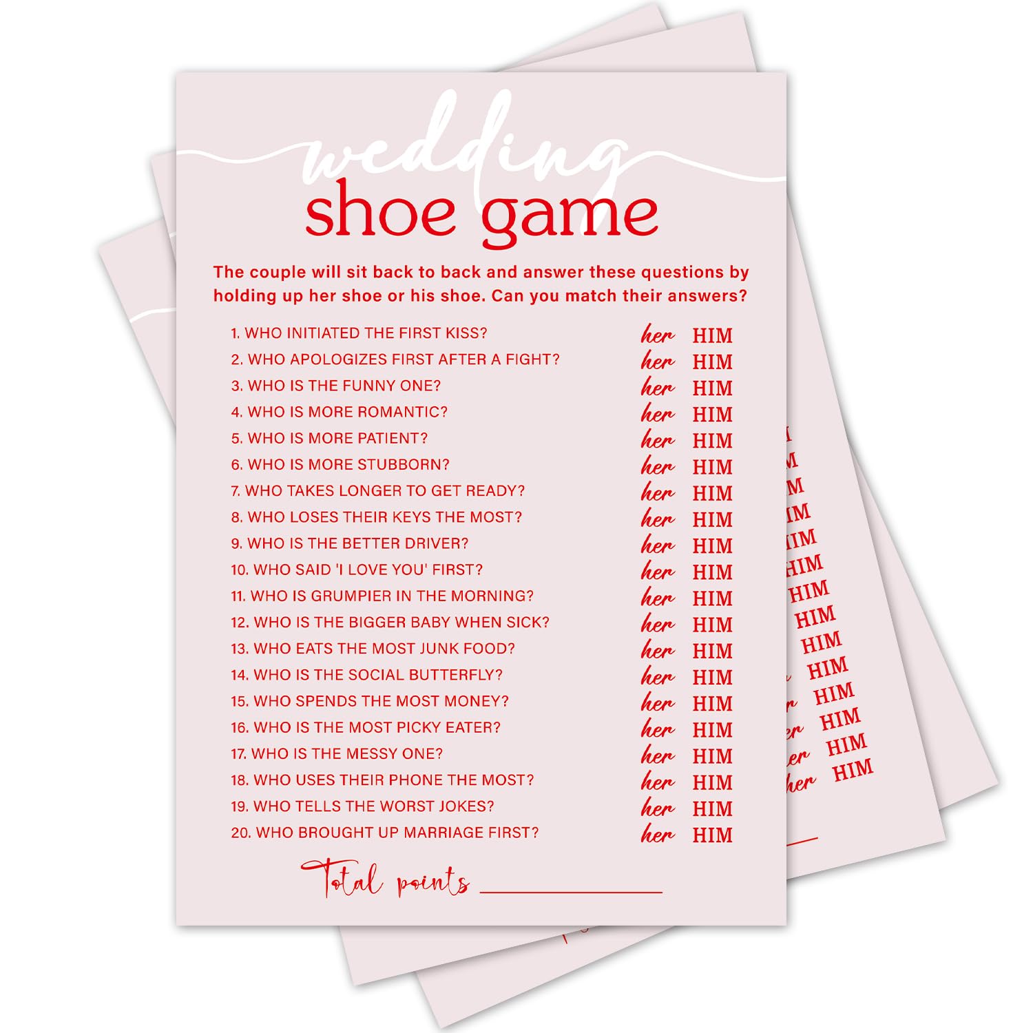 Wedding Shoe Bridal Shower Game Set, 30 Pink Wedding Shower Games Card, Bridal Shower Engagement Bachelorette Party Activities And Supplies -P08